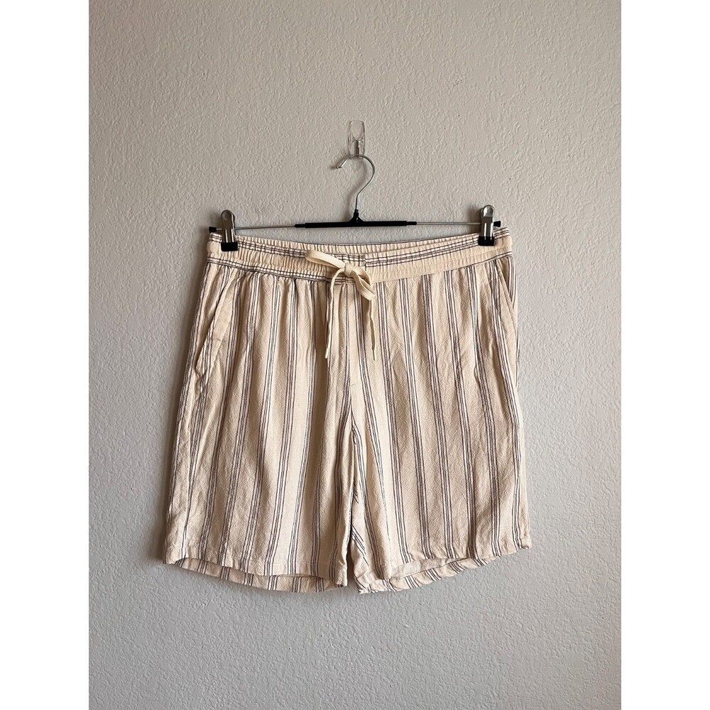 Zara Men's Stripe Viscose Linen Bermuda Shorts in Cream/Navy Size LARGE